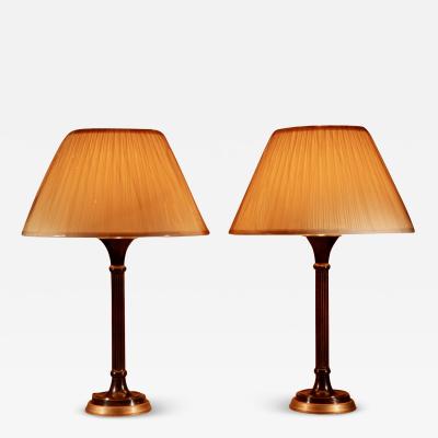 Art Deco Style Pair Of very Stylish Original Patinated Metal Table Lamps 
