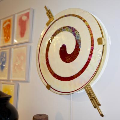 Art Deco Style Pair of Burgundy Ivory Murano Glass Wall Ceiling Lights