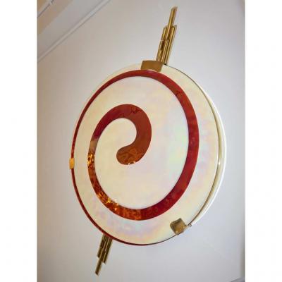 Art Deco Style Pair of Burgundy Ivory Murano Glass Wall Ceiling Lights