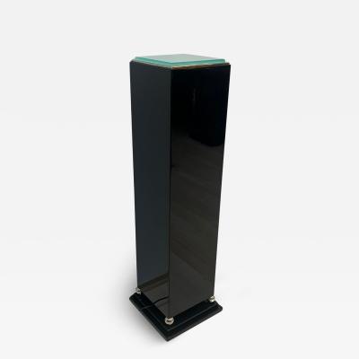 Art Deco Style Pedestal with Lighting in Black Lacquer Chrome and Glass