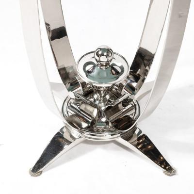 Art Deco Style Polished Nickel Side End Table With A Round Mirror Top
