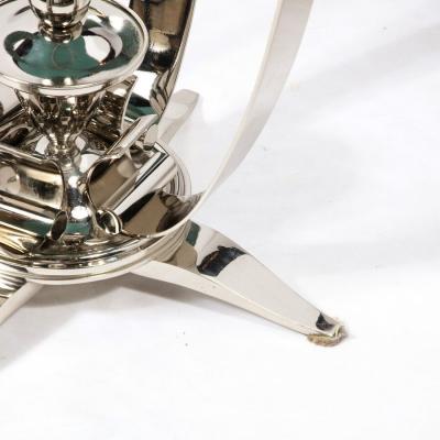 Art Deco Style Polished Nickel Side End Table With A Round Mirror Top