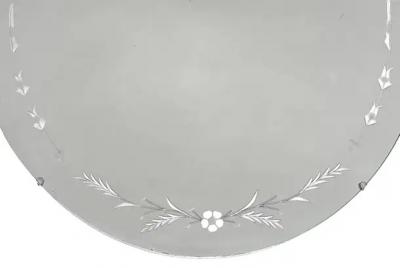 Art Deco Style Round Etched Wheel Cut Glass Mirror c1940