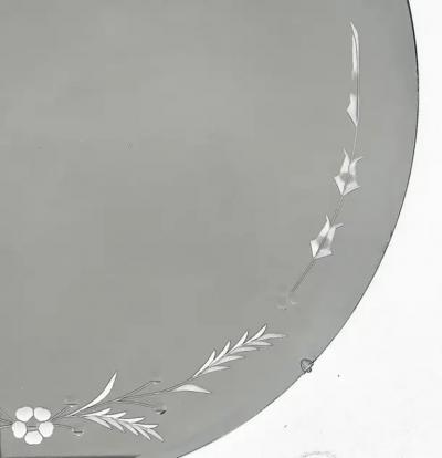 Art Deco Style Round Etched Wheel Cut Glass Mirror c1940