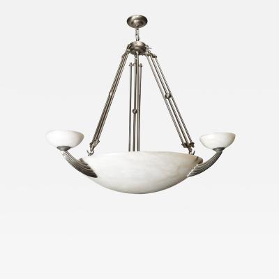 Art Deco Style Satin Nickel Alabaster Pendant Chandelier