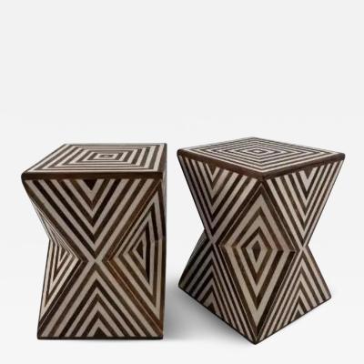 Art Deco Style Sculptural White walnut Resin Side or End Table a Pair