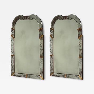 Art Deco Style Silver Antiqued Beveled Glass Venetian Wall Mirrors 21st C 