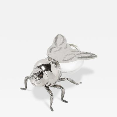 Art Deco Style Silver Plated and Glass Bee Honeypot by Antares