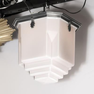 Art Deco Style Skyscraper Form Molded Milk Glass Chandelier W Aluminum Fittings