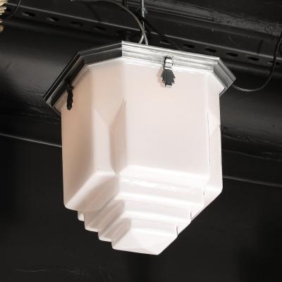 Art Deco Style Skyscraper Form Molded Milk Glass Chandelier W Aluminum Fittings