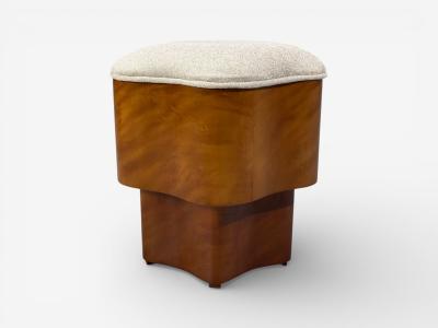 Art Deco Style Star Motif Footstools Burlwood Beige Linen 21st c 