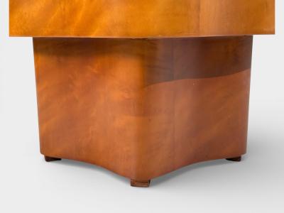 Art Deco Style Star Motif Footstools Burlwood Beige Linen 21st c 