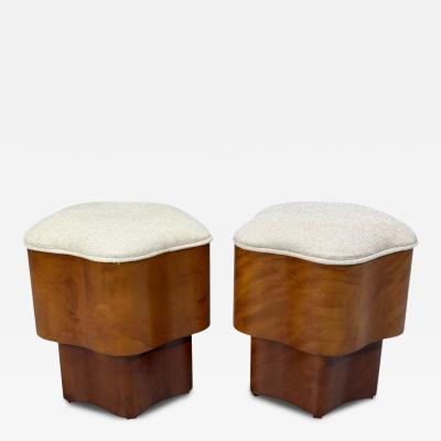 Art Deco Style Star Motif Footstools Burlwood Beige Linen 21st c 