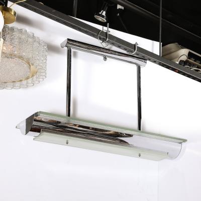 Art Deco Style Streamlined Machine Age Two Tier Mottled Glass Chrome Pendant