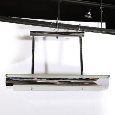 Art Deco Style Streamlined Machine Age Two Tier Mottled Glass Chrome Pendant