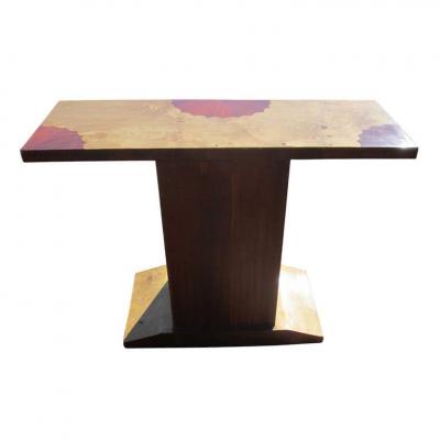 Art Deco Style Three Drawer Maple Burl Console Table
