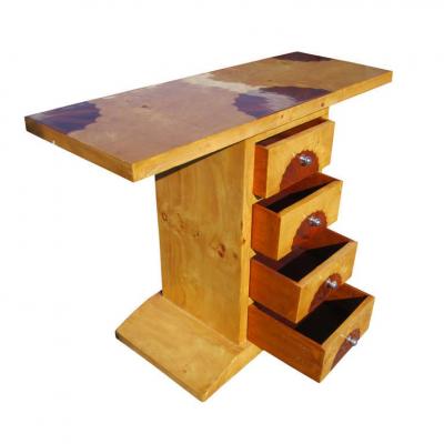 Art Deco Style Three Drawer Maple Burl Console Table