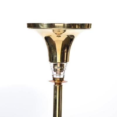 Art Deco Style Torchiere In Polished Brass W Copper Lucite Stacked Fittings