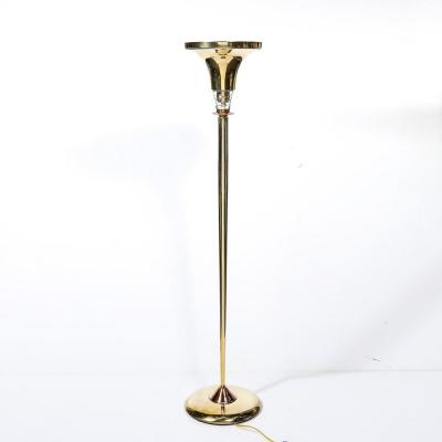 Art Deco Style Torchiere In Polished Brass W Copper Lucite Stacked Fittings