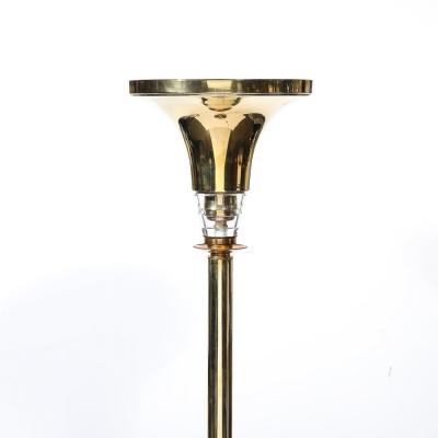 Art Deco Style Torchiere In Polished Brass W Copper Lucite Stacked Fittings