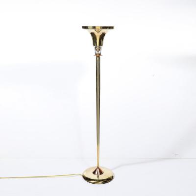 Art Deco Style Torchiere In Polished Brass W Copper Lucite Stacked Fittings