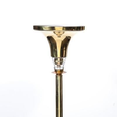 Art Deco Style Torchiere In Polished Brass W Copper Lucite Stacked Fittings