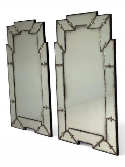 Art Deco Style Venetian Wall Mirrors Antiqued and Beveled Glass 21st C 