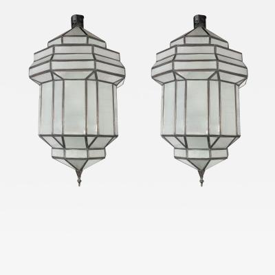 Art Deco Style White Milk Glass Handmade Chandelier Pendant Lantern a Pair