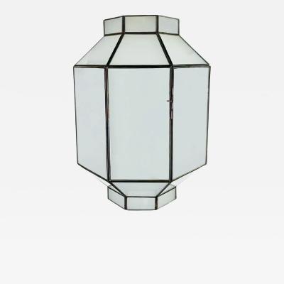 Art Deco Style White Milk Glass Octagon Shaped Chandelier Pendant or Lantern