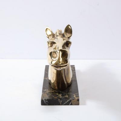 Art Deco Stylized Stallion Sculpture in Brass on Black Portoro Marble Base