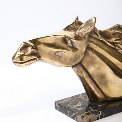 Art Deco Stylized Stallion Sculpture in Brass on Black Portoro Marble Base