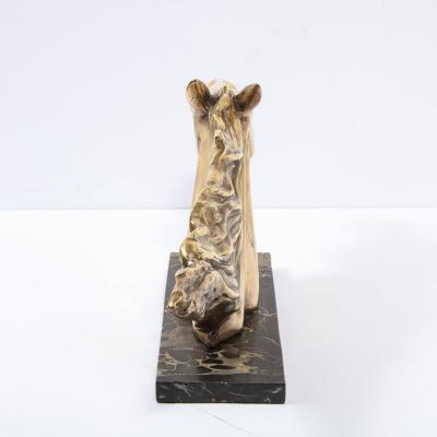 Art Deco Stylized Stallion Sculpture in Brass on Black Portoro Marble Base