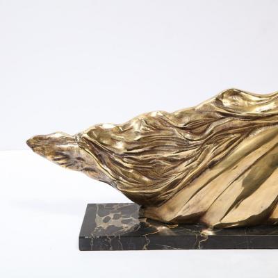 Art Deco Stylized Stallion Sculpture in Brass on Black Portoro Marble Base