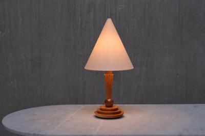 Art Deco Table Lamp in Birdseye Maple with Ivory Colored Shade Austria 1930s