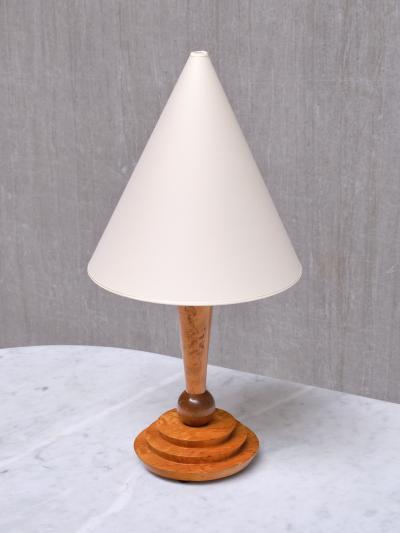 Art Deco Table Lamp in Birdseye Maple with Ivory Colored Shade Austria 1930s