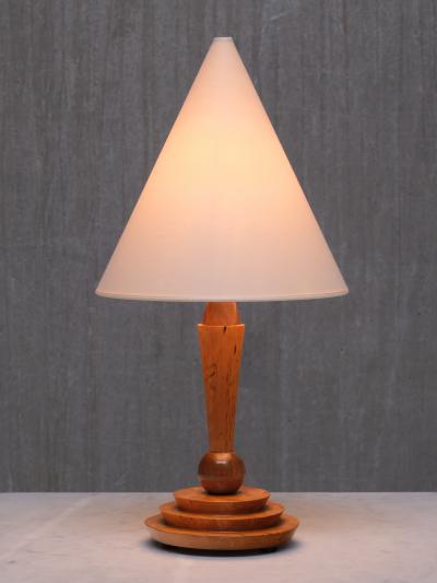 Art Deco Table Lamp in Birdseye Maple with Ivory Colored Shade Austria 1930s