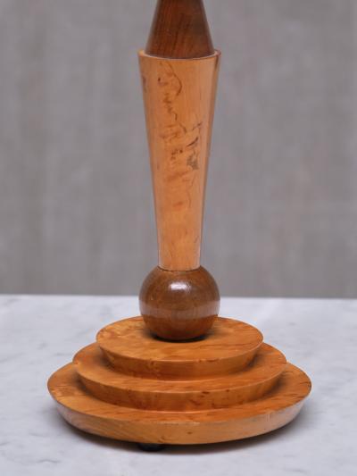Art Deco Table Lamp in Birdseye Maple with Ivory Colored Shade Austria 1930s