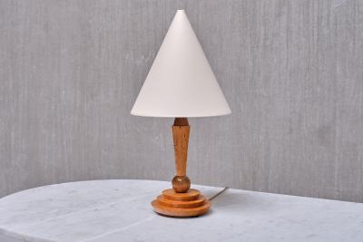Art Deco Table Lamp in Birdseye Maple with Ivory Colored Shade Austria 1930s
