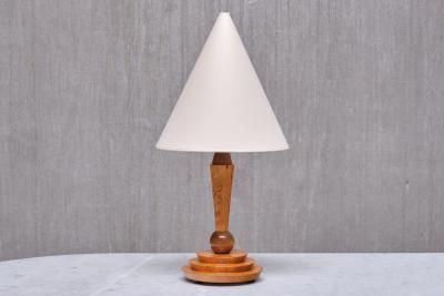 Art Deco Table Lamp in Birdseye Maple with Ivory Colored Shade Austria 1930s
