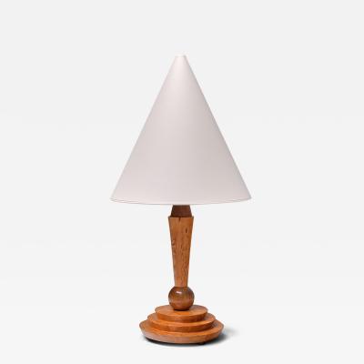 Art Deco Table Lamp in Birdseye Maple with Ivory Colored Shade Austria 1930s