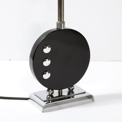 Art Deco Table Lamp in Black Lacquer W Chrome Detailing after Donald Deskey