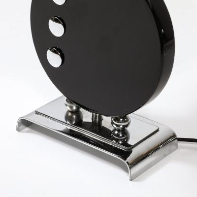 Art Deco Table Lamp in Black Lacquer W Chrome Detailing after Donald Deskey