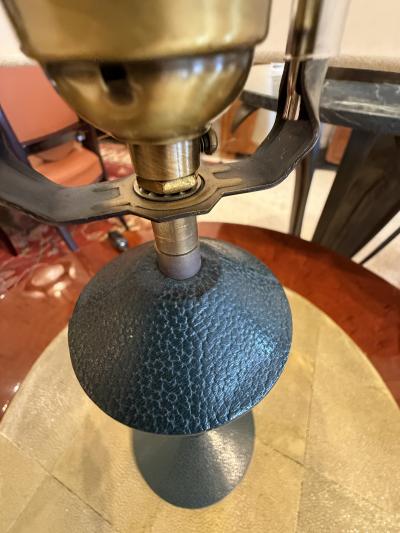Art Deco Table Lamp in Hermes Green Leather Manner of Jacques Adnet 1940