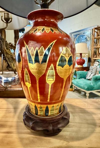 Art Deco Table Lamps with Egyptian Motifs Hand Painted Porcelain
