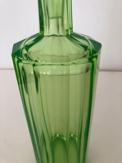 Art Deco Tall Slender Vaseline Glass Decanter Cologne Bottle
