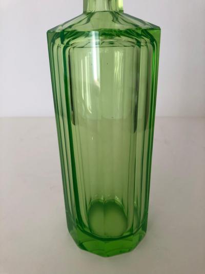 Art Deco Tall Slender Vaseline Glass Decanter Cologne Bottle