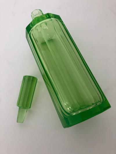 Art Deco Tall Slender Vaseline Glass Decanter Cologne Bottle