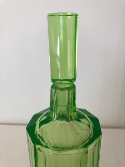 Art Deco Tall Slender Vaseline Glass Decanter Cologne Bottle