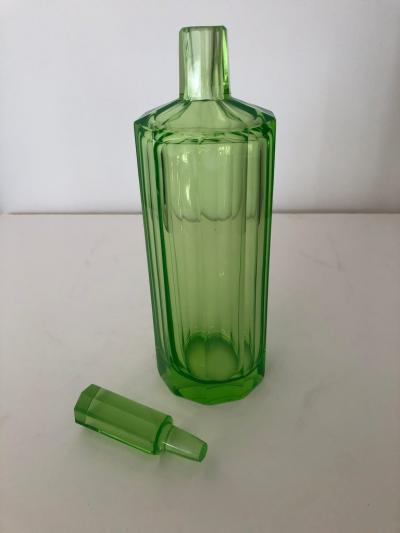 Art Deco Tall Slender Vaseline Glass Decanter Cologne Bottle