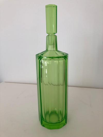 Art Deco Tall Slender Vaseline Glass Decanter Cologne Bottle